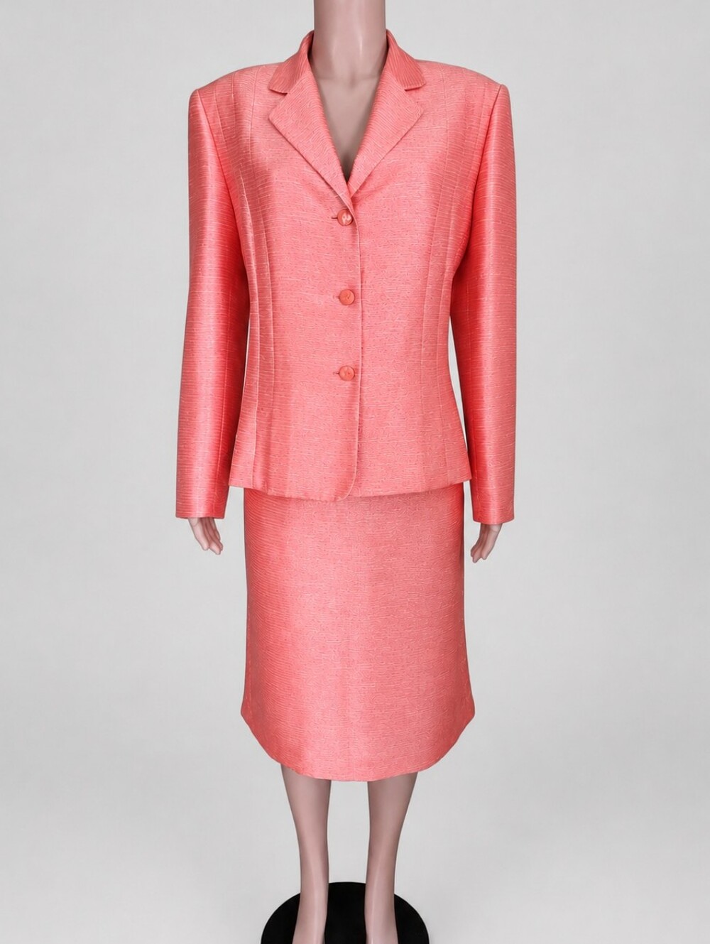 NWOT Le Suit Coral Peach Tailored Blazer Skirt Suit Size 18